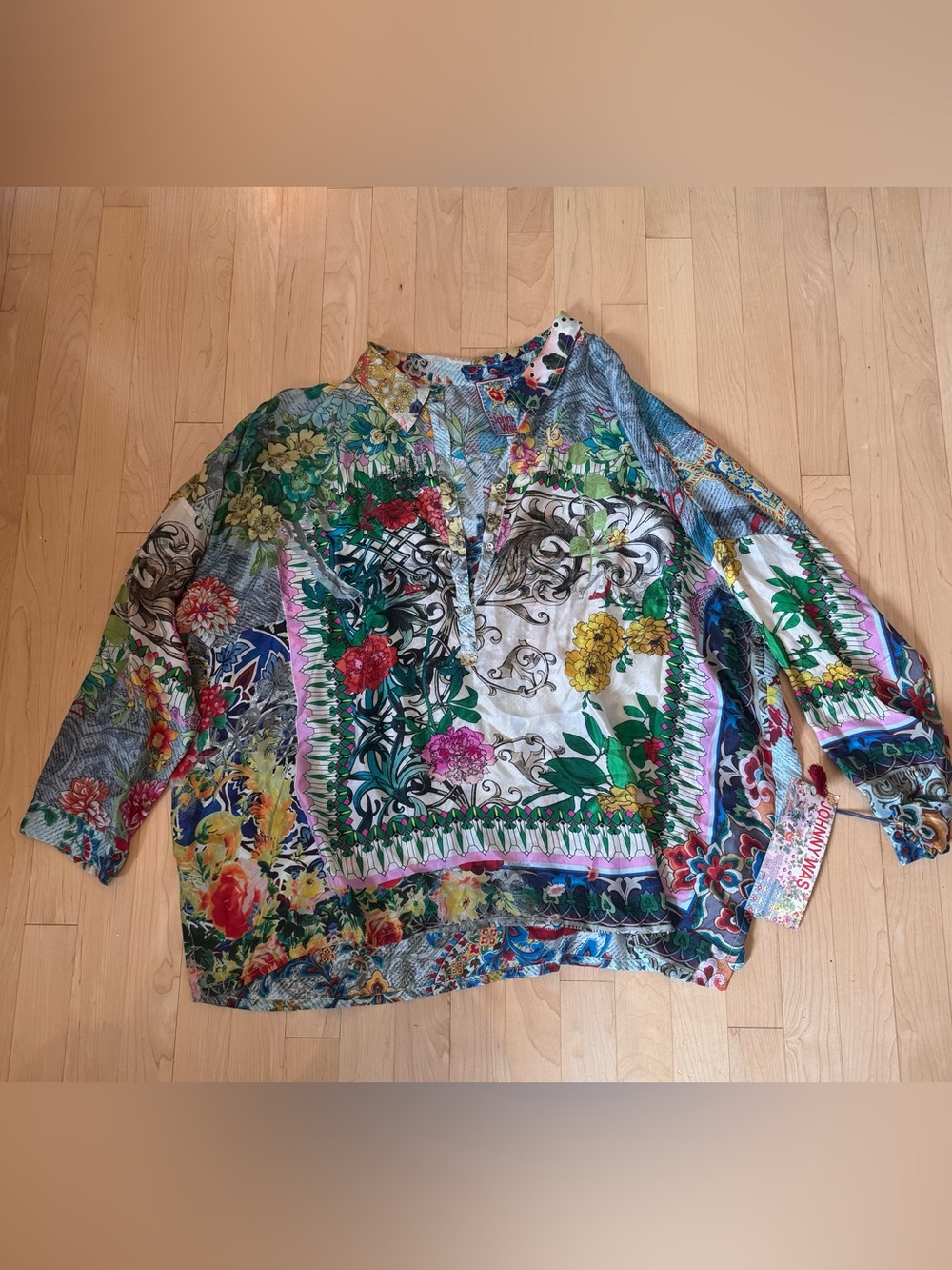 NWT Johnny Was Multicolor Silk Collared Blouse